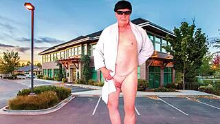 Stripping and masturbating in parking lot with big tits shaking