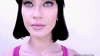 Beautiful brunette gets seduced on sofa by producer in POV modeling audition.