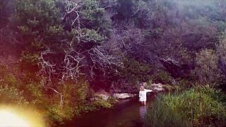 cindy dollar strips out of her red dress and teases with a powerful vibe outdoors