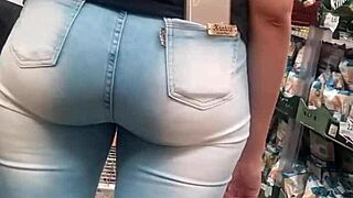 brunette spied on hot ass in shop