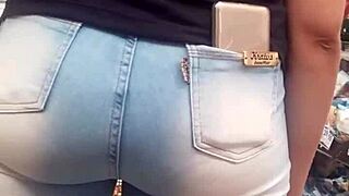 brunette spied on hot ass in shop