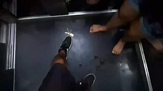 Risky blowjob in the elevator with deepthroat and cumshot
