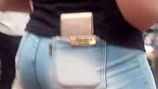 brunette spied on hot ass in shop