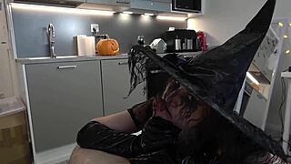 Sexy witch boldly steals cum for her potion in a hardcore Halloween parody