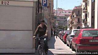 Blonde European Woman in Latex Outdoors Publicly