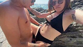 horny couple on vacation fuck at the beach
