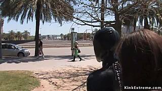 Blonde European Woman in Latex Outdoors Publicly