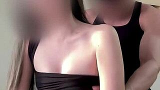 Oriental hottie gets a big cum load on her titties