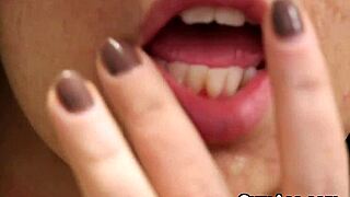 This unusual stunner gets a cum load on her face, gulping all the jizm