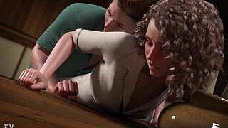 a hot blonde and curly hair girl is fucked hard in the ass against a table full game in bio