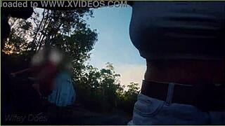 amazing milf flashing her tits on public bike ride