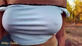 amazing milf flashing her tits on public bike ride