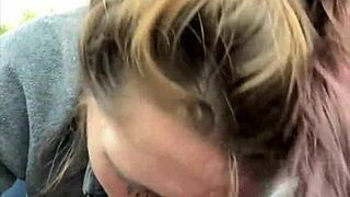 hooker sucks cum off customer's dick after blowjob