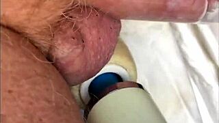 Cum after vibrator on soft cock