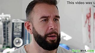 Sexy blonde teen masseuse EXPLAINS nuru massage to client! Anna Claire Clouds with Will Pounder