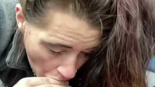 hooker sucks cum off customer's dick after blowjob