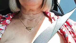 Riding down the road flashing bare tits