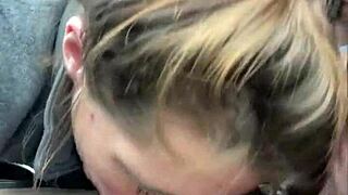 hooker sucks cum off customer's dick after blowjob