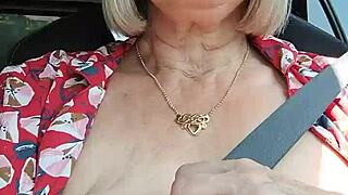 Riding down the road flashing bare tits