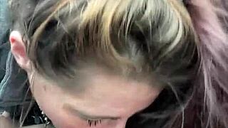 hooker sucks cum off customer's dick after blowjob