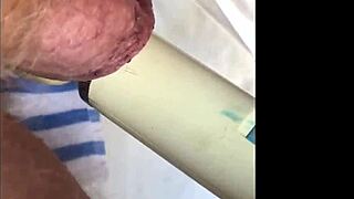 Cum after vibrator on soft cock