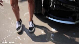 mercedes car wash with cute amateurs outdoors