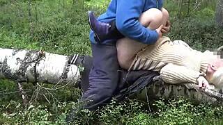 I feel the cunning forester's forest sex with legs up