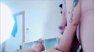 Shemale cumming on her female lover's face during homemade webcam session