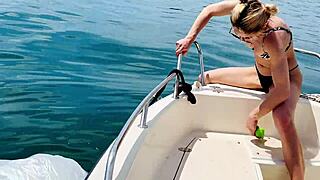 Boat wash in sexy thong swimsuit summer