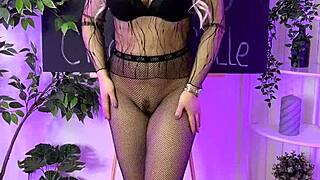 nylon club putting on fishnet tights