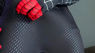 amateur brazilian brunette cosplays miles morales, masturbating and cumming heavily