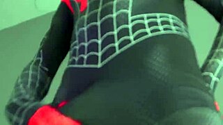 amateur brazilian brunette cosplays miles morales, masturbating and cumming heavily