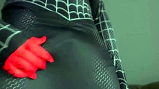 amateur brazilian brunette cosplays miles morales, masturbating and cumming heavily