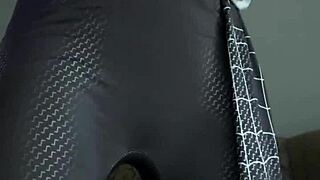 amateur brazilian brunette cosplays miles morales, masturbating and cumming heavily