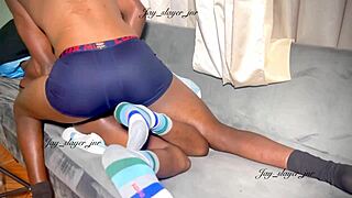 african petite beauty enjoys cowgirl ride and tasty treat