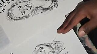 Covering women's tits in quick sketch with cum for finishing touch. Close-up cum covered jeans and groping.