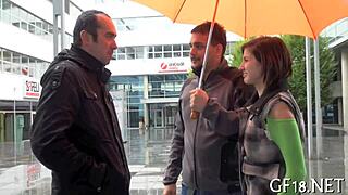 Boyfriend sells his sweet-looking barely legal 18+ teen girlfriend to friend for hardcore blowjob and rough sex.