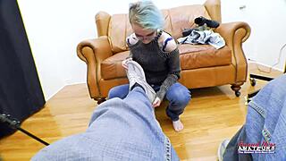 Exotic Skinny Coed Raven Finger Fucks Her Shaved Pussy And Sucks Cock