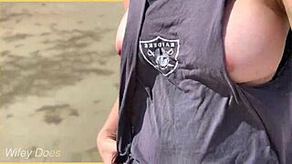 Wife walks around public beach fully nude