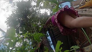 wow, wife teaches brother-in-law pruning while he records her panties!