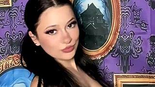 pigtails goth girl takes off bra in haunted house with music