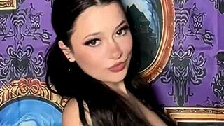 pigtails goth girl takes off bra in haunted house with music