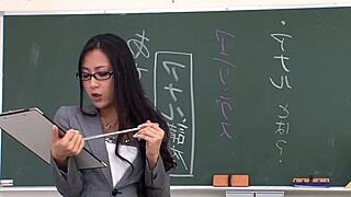 skinny japanese nymphomaniac teacher seduces to double creampie fuck at classroom