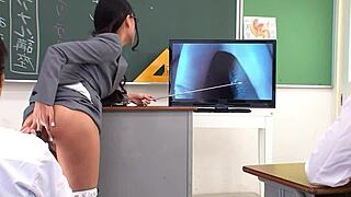 skinny japanese nymphomaniac teacher seduces to double creampie fuck at classroom