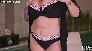 Curvy busty women enjoying the pool