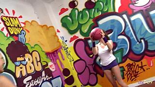 sporty blonde and brunette babe plug each other's pussies with dildos