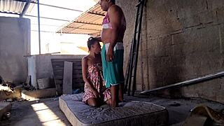 Latina teen stepdaughter cosplays and gives ass on terrace