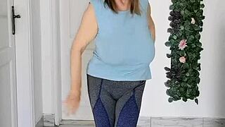 hey, watch busty braless gilf mariaolds groove and strip dance sporty style with ripped clothes