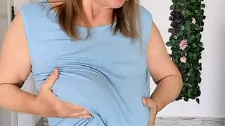 hey, watch busty braless gilf mariaolds groove and strip dance sporty style with ripped clothes