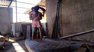 Latina teen stepdaughter cosplays and gives ass on terrace